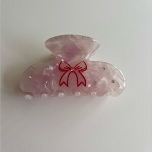 Pink Bow Kids Hair Claw Clip with Rhinestones